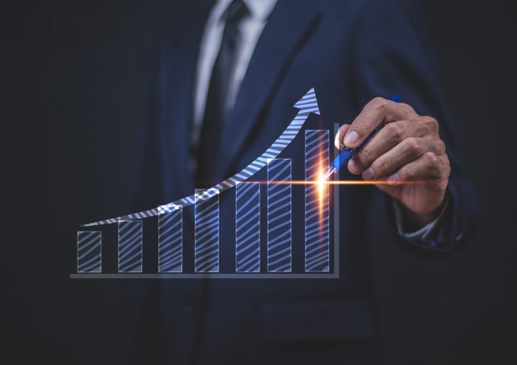 Businessman visual screen Business development to success and growing growth concept.